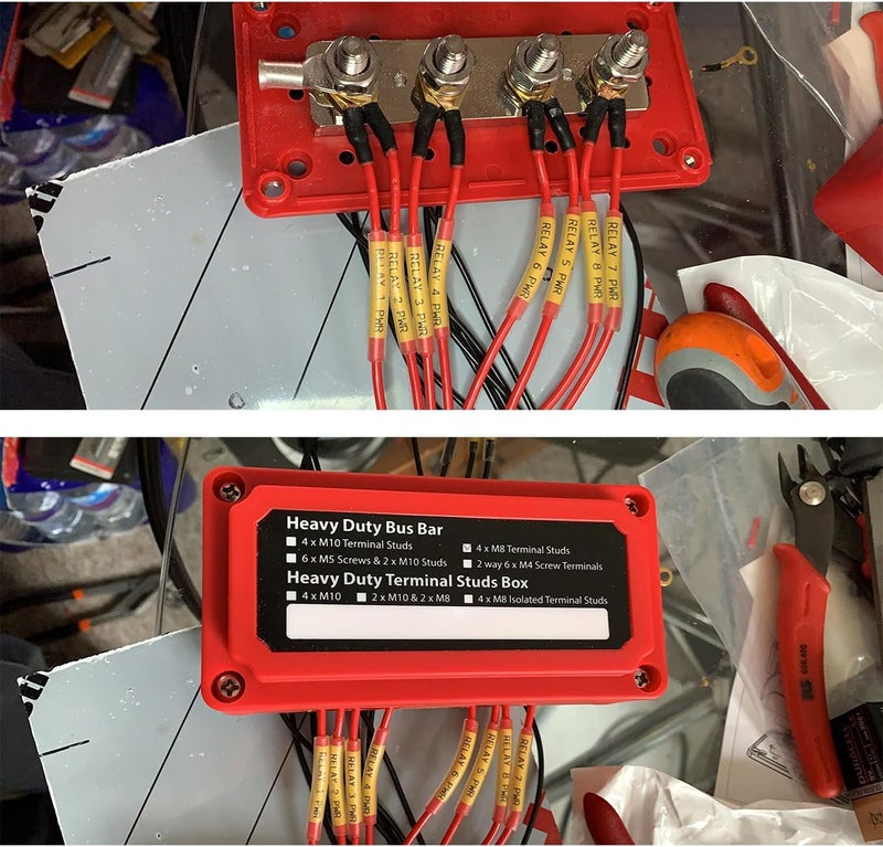 T Tocas 2PCS 300A Bus Bar Box with Cover 4X 3/8" (M10) Studs 300 Amp 12V - 48V DC Power Distribution Block Busbar Black & Red - Image 5